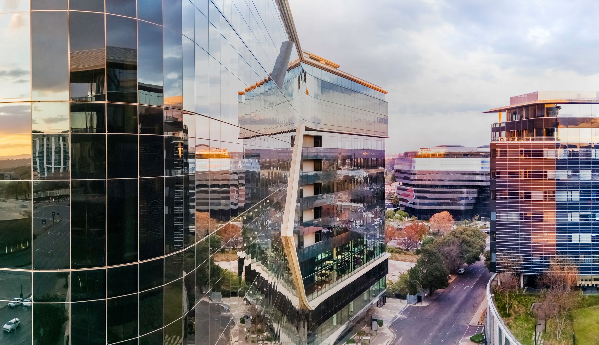 Sandton City centre cityscape at sunset
